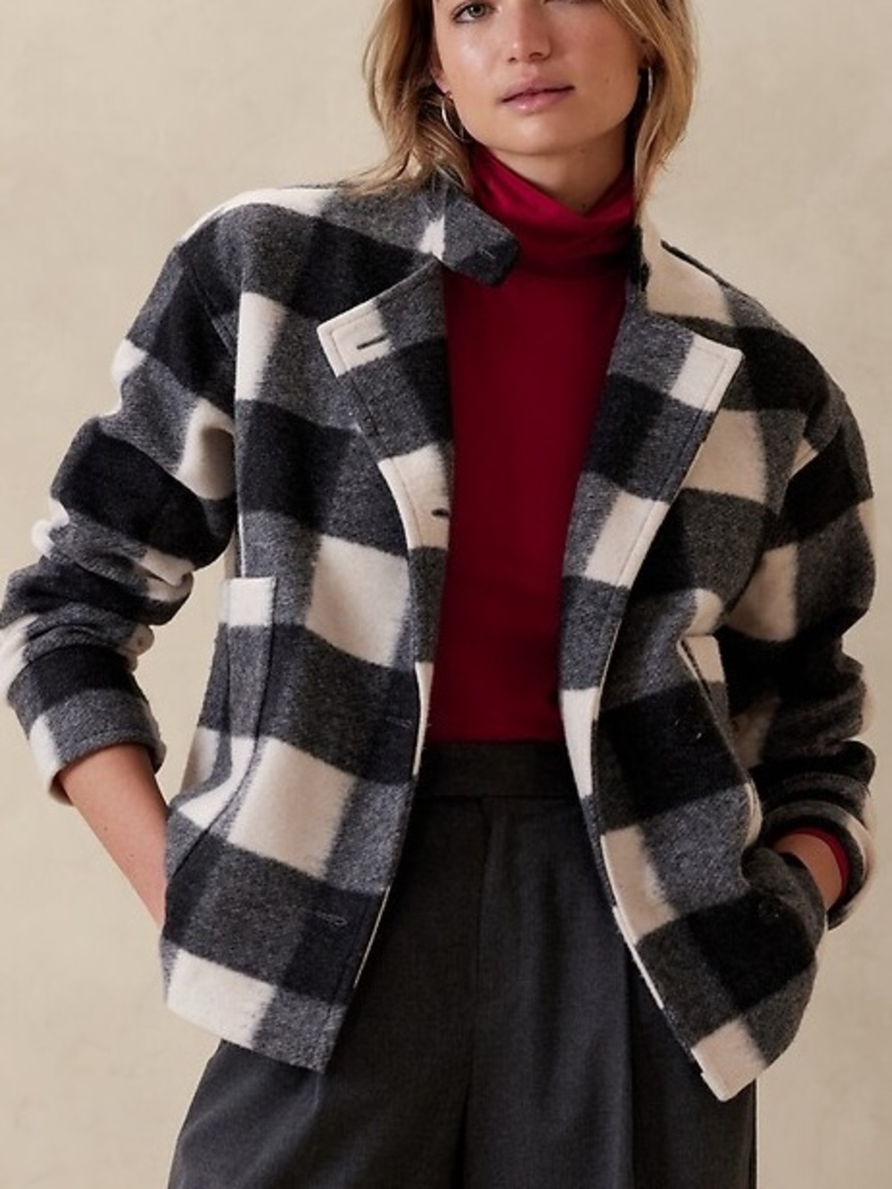 Banana Republic Black and White Plaid Coat